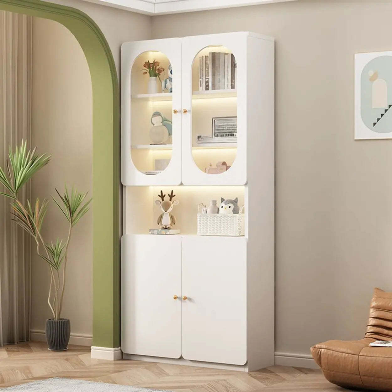 White French Wood Glass-Door Display Bookcase — Changhong Glass / 1