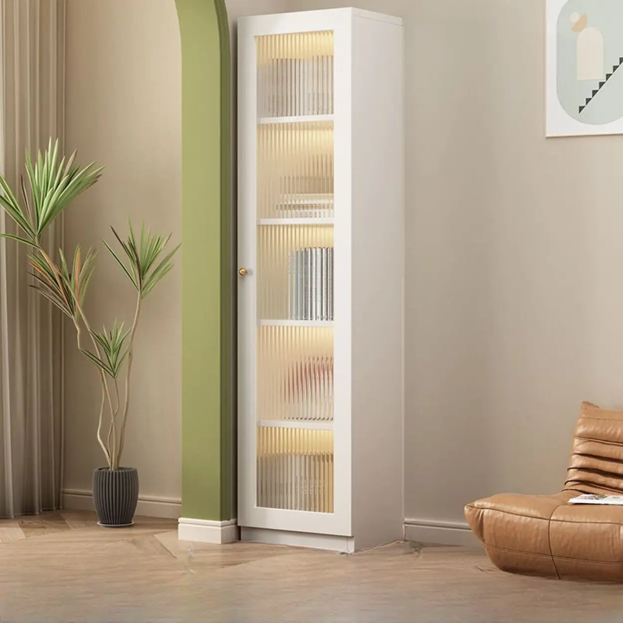 White French Wood Glass-Door Display Bookcase