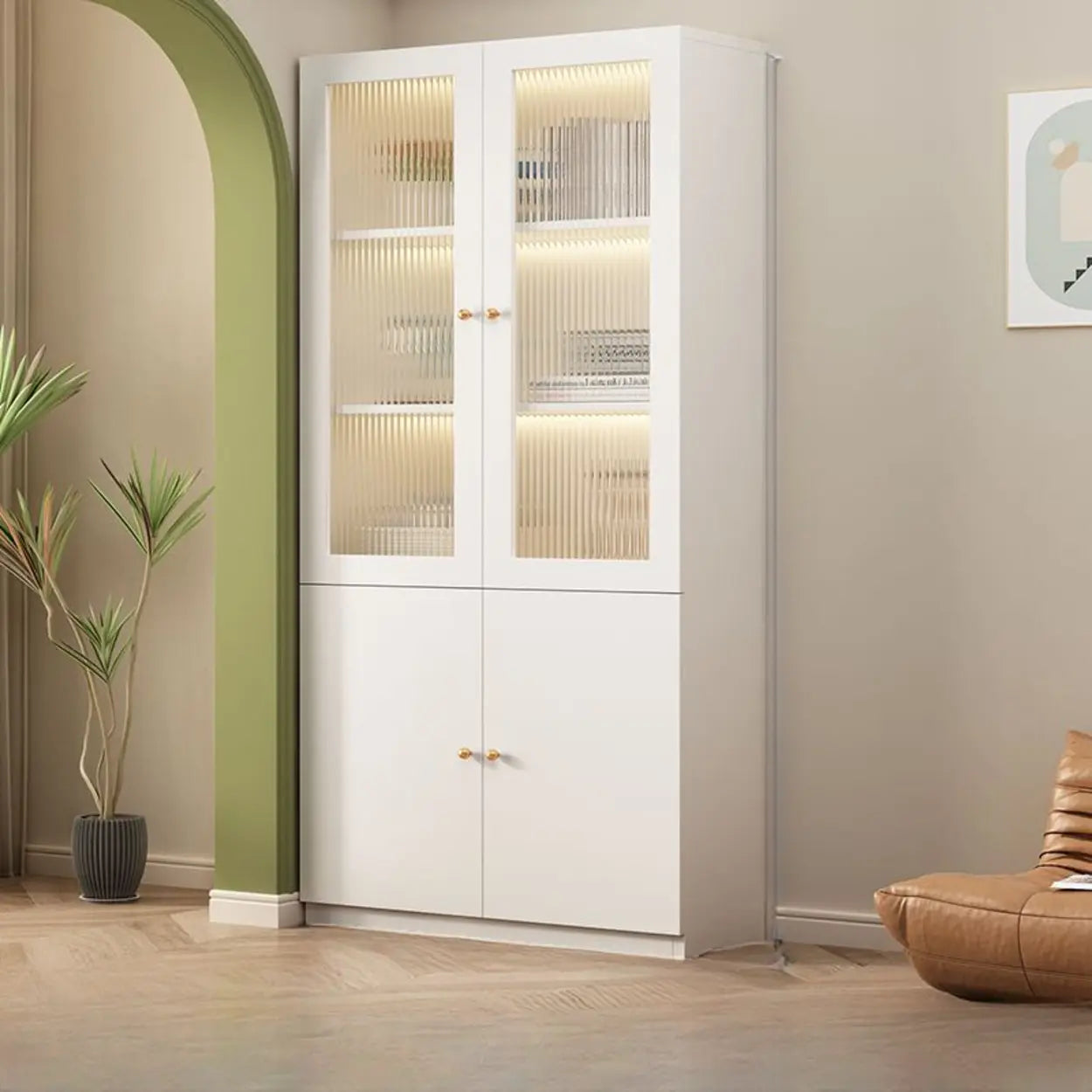 White French Wood Glass-Door Display Bookcase