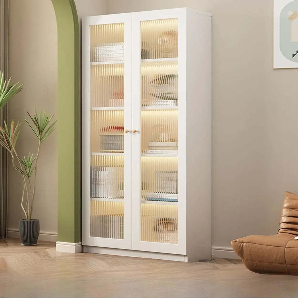 White French Wood Glass-Door Display Bookcase