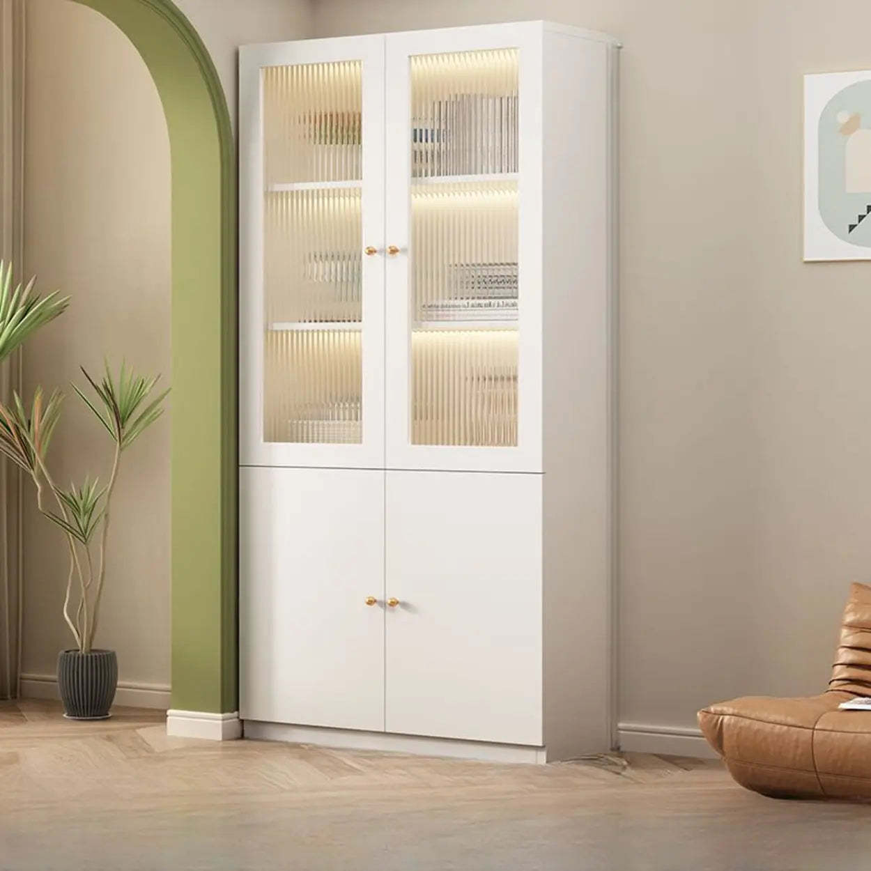 White French Wood Glass-Door Display Bookcase