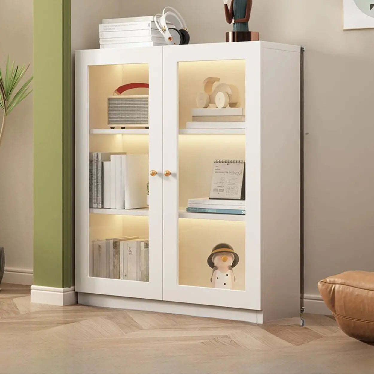 White French Wood Glass-Door Display Bookcase — Changhong Glass / 1