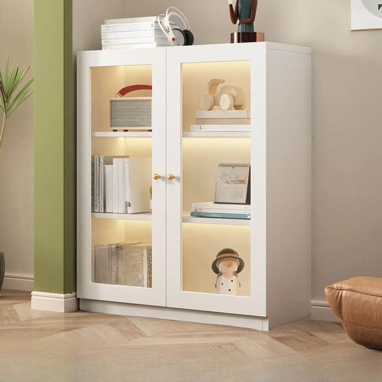 White French Wood Glass-Door Display Bookcase — Changhong Glass / 1