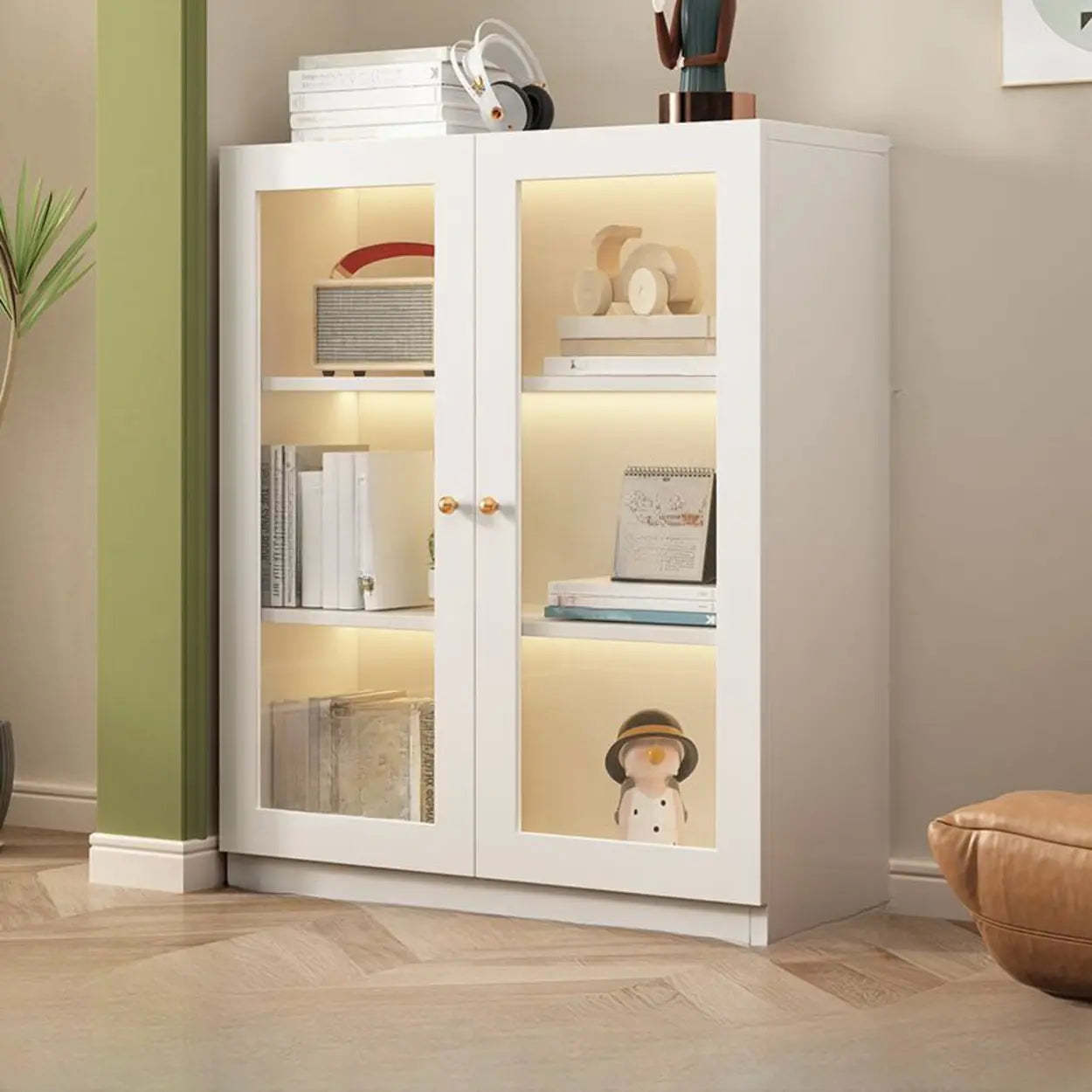 White French Wood Glass-Door Display Bookcase — Changhong Glass / 1