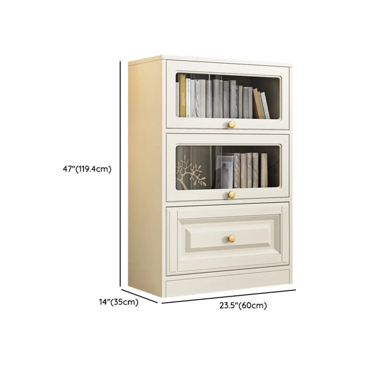 White French Vertical Wood Drawer Bookcase