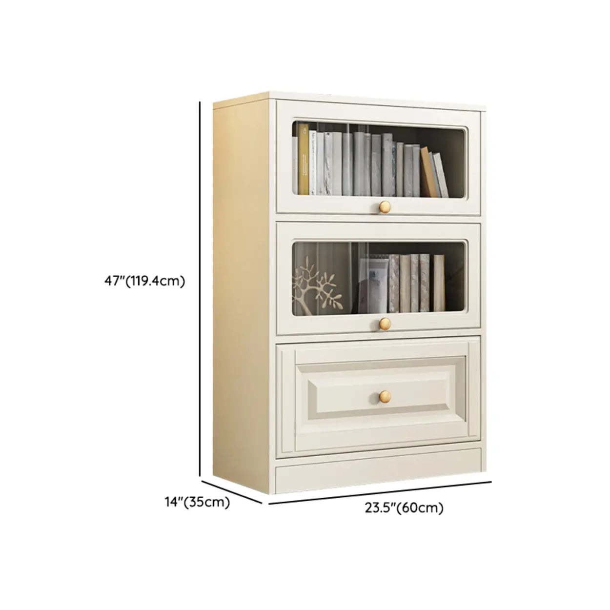 White French Vertical Wood Drawer Bookcase