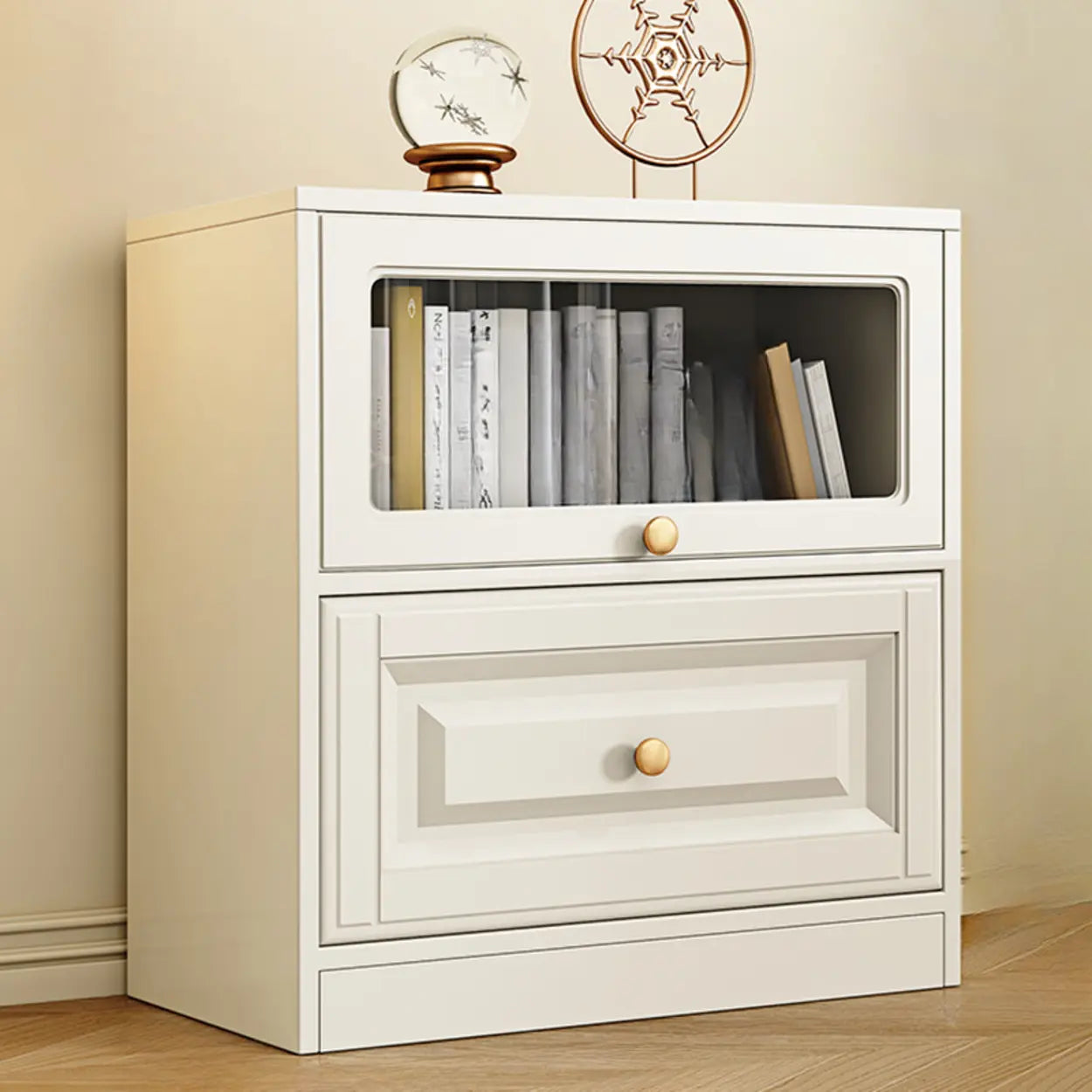 White modern vertical drawer bookcases — 23.6" L x 13.8" W x 47" H