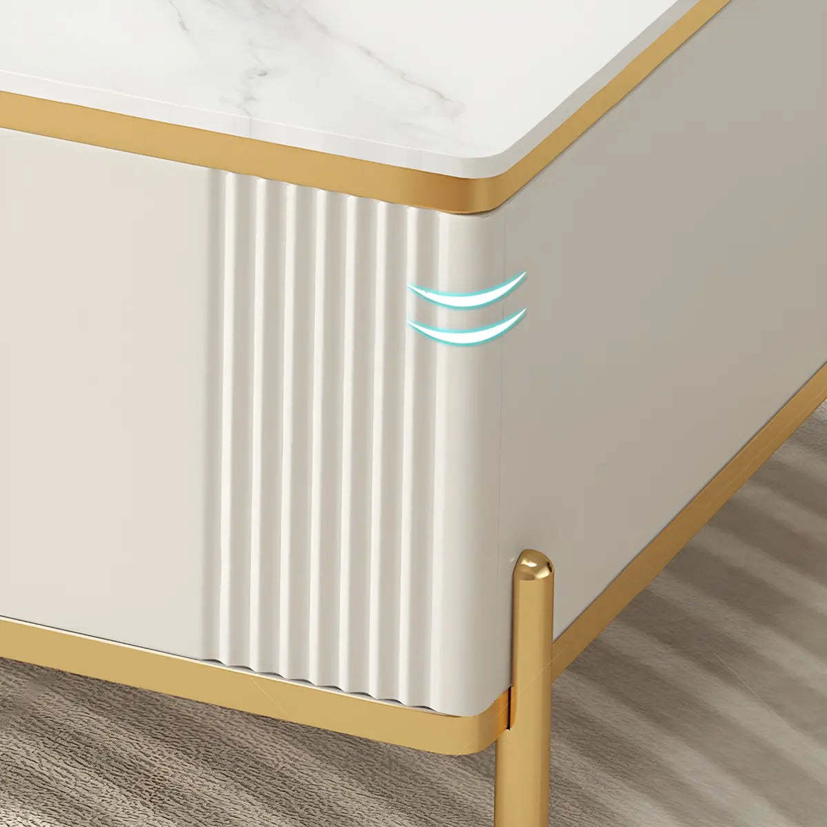 White Glass Open-Storage Drawer TV Stand with Legs