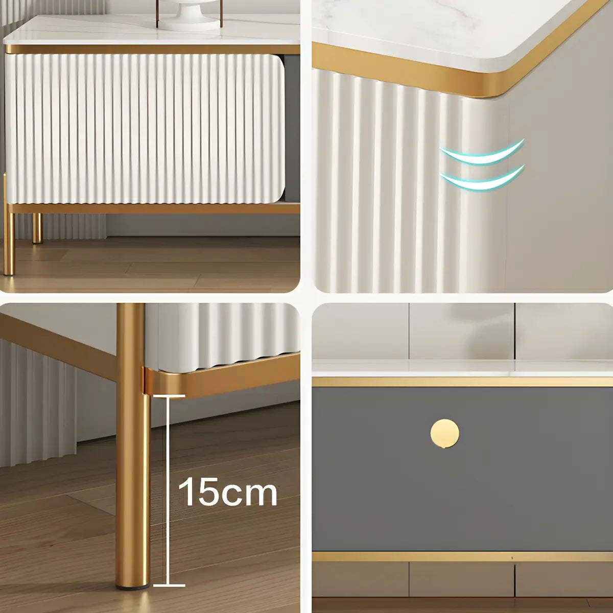 White Glass Open-Storage Drawer TV Stand with Legs