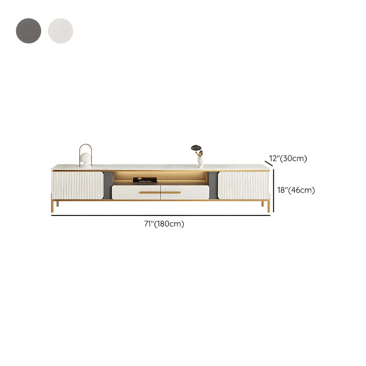 White Glass Open-Storage Drawer TV Stand with Legs