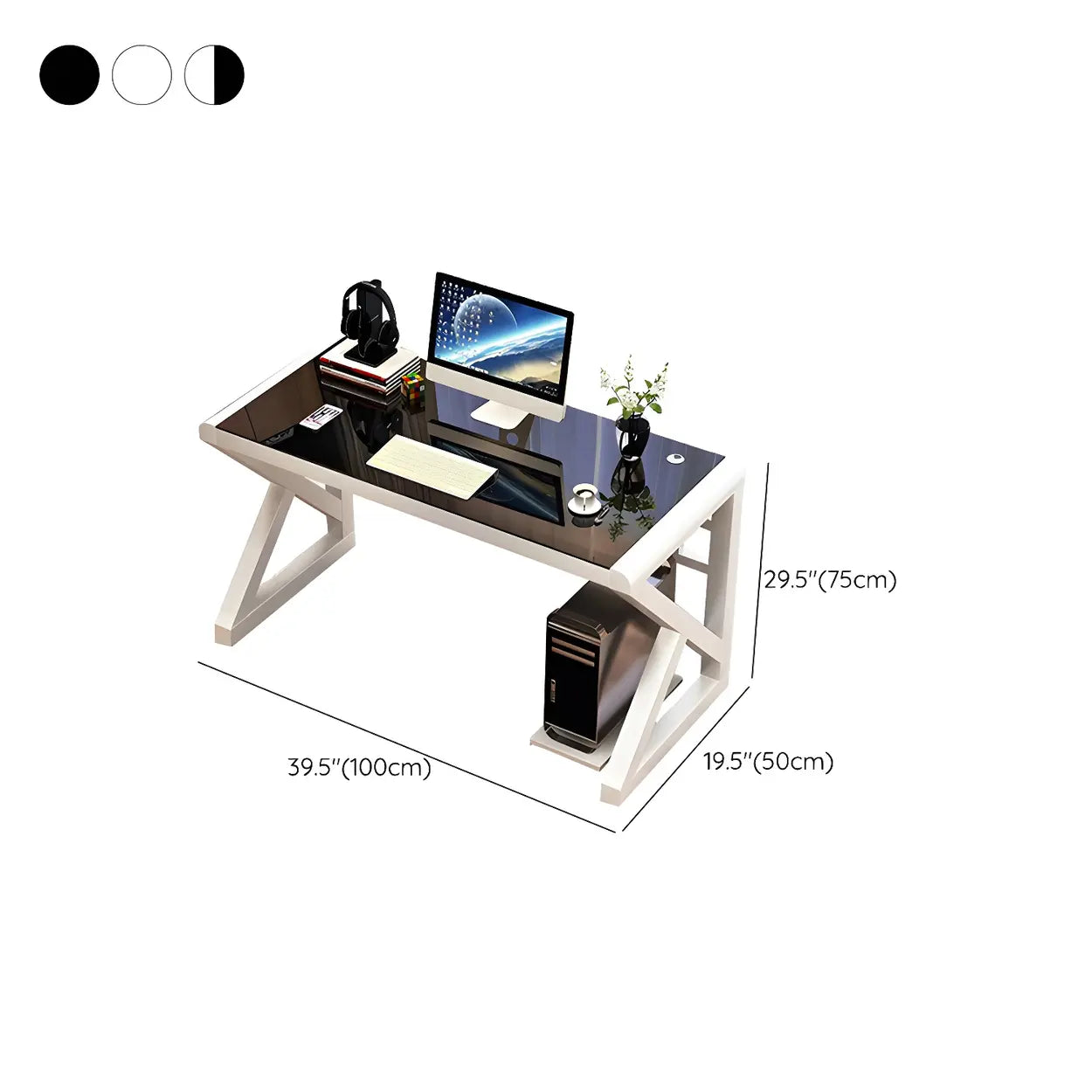White Glass Steel Sledge Gaming Desk — White / Table Only