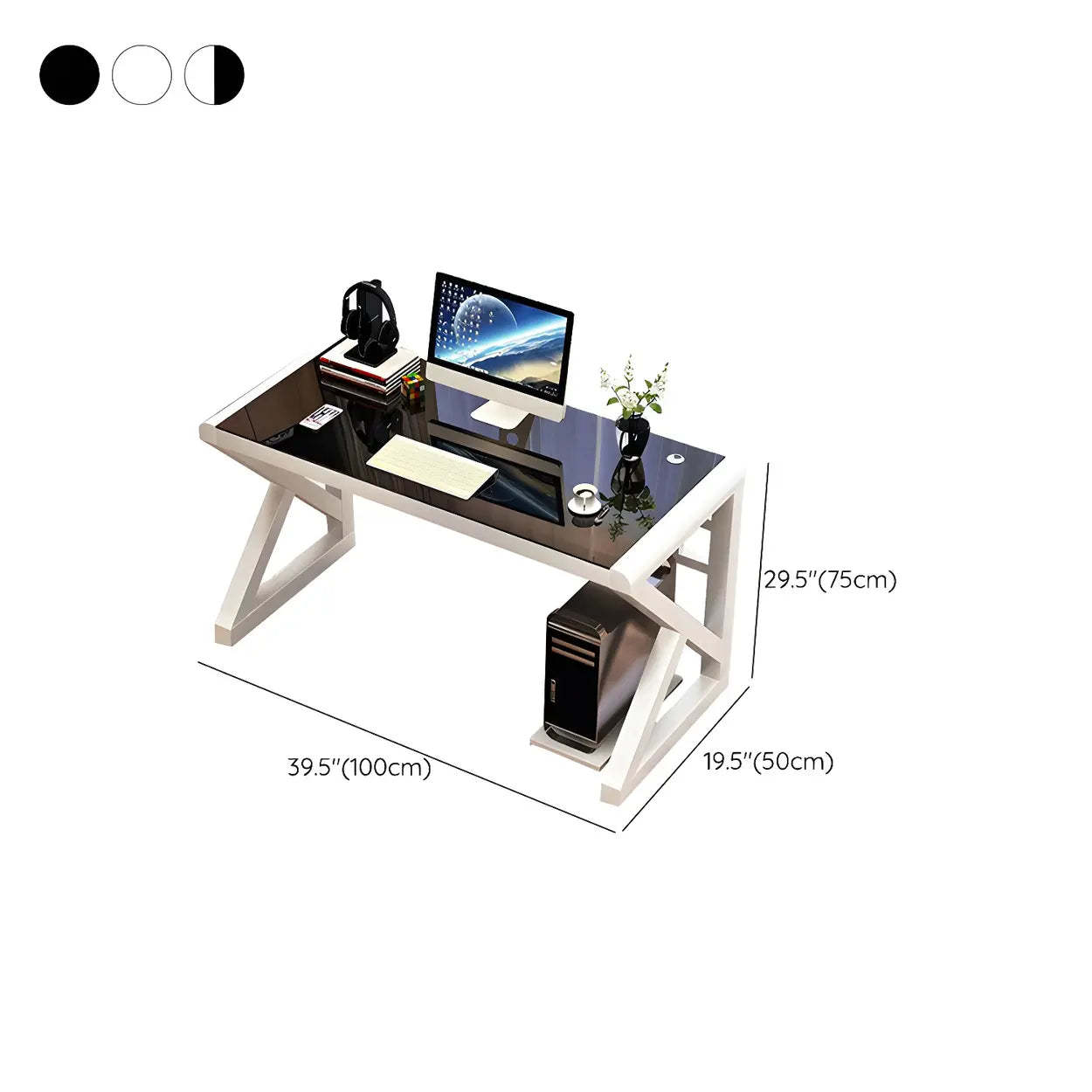 White Glass Steel Sledge Gaming Desk — White / Table Only
