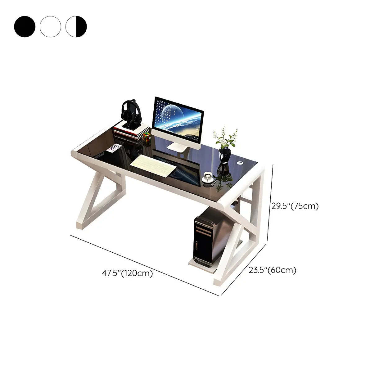 White Glass Steel Sledge Gaming Desk — White / Table Only