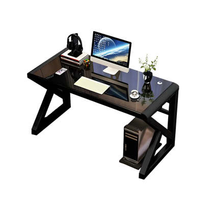 White Glass Steel Sledge Gaming Desk — Black / Table Only