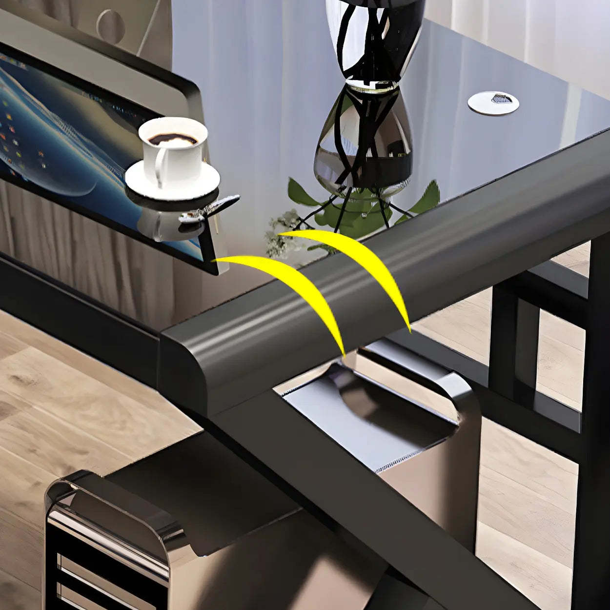White Glass Steel Sledge Gaming Desk — Black and White / Table Only
