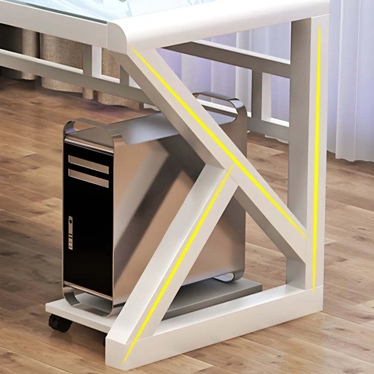 White Glass Steel Sledge Gaming Desk — Black and White / Table Only