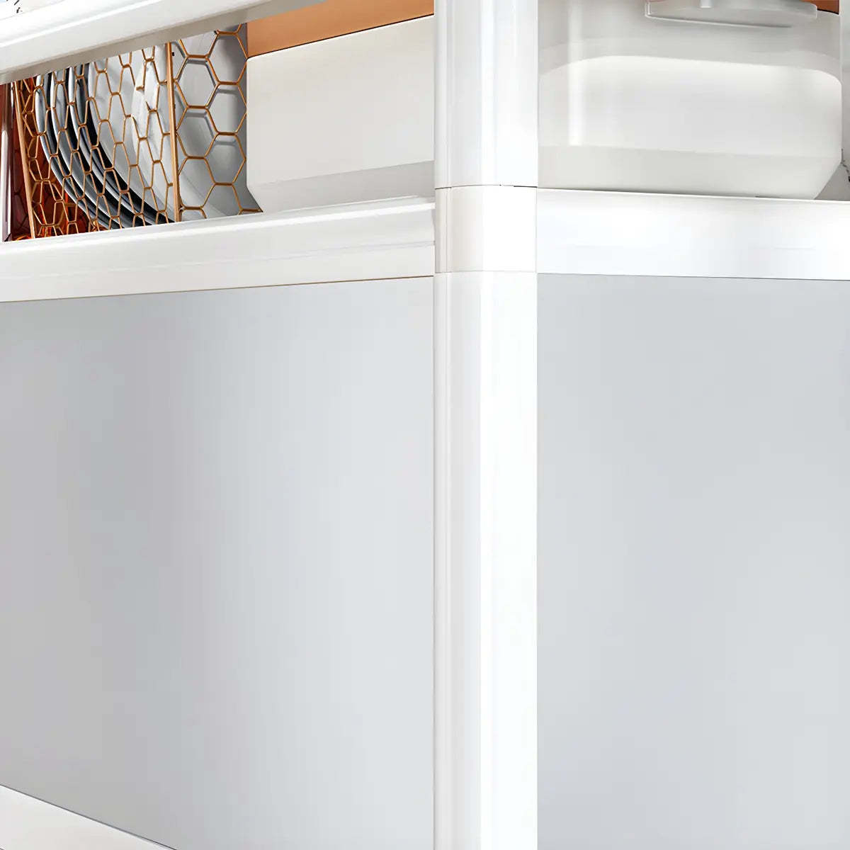 White Glass Shelf Metal Baker's Rack with Cabinets — White