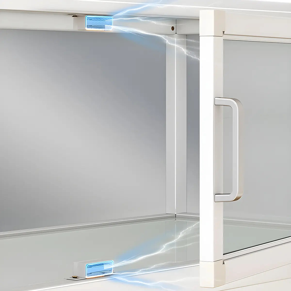 White Glass Shelf Metal Baker's Rack with Cabinets — White