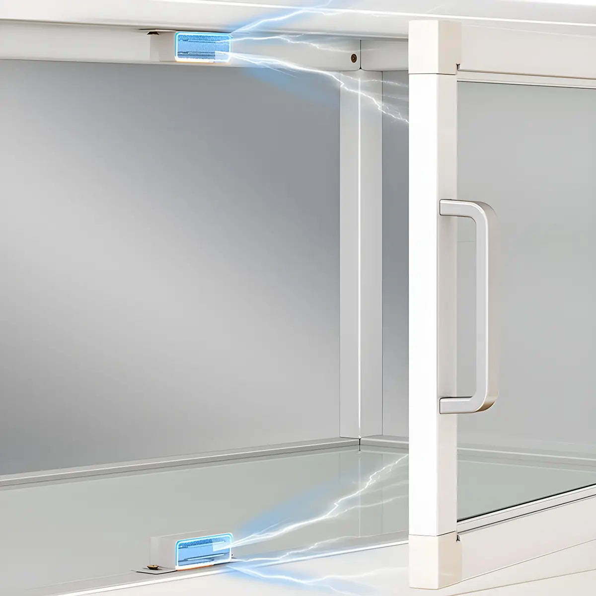 White Glass Shelf Metal Baker's Rack with Cabinets — White