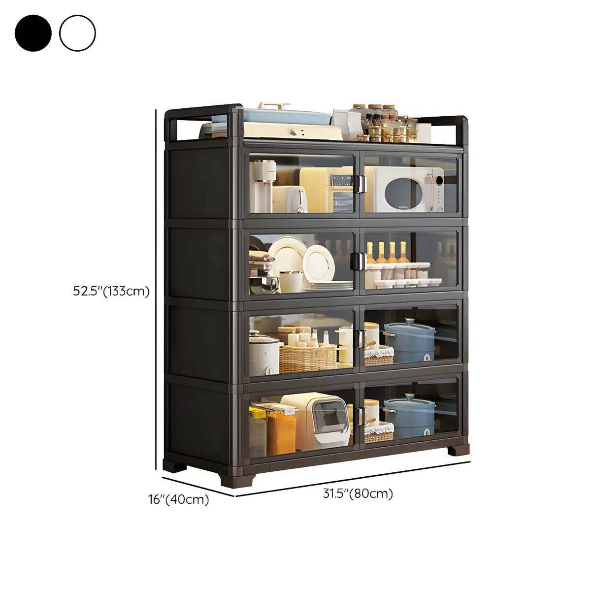 White Glass Shelf Metal Baker's Rack with Cabinets — Black