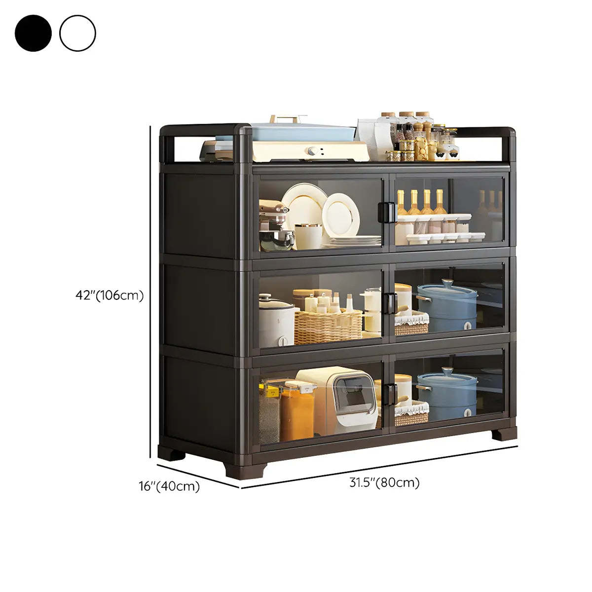 White Glass Shelf Metal Baker's Rack with Cabinets — White