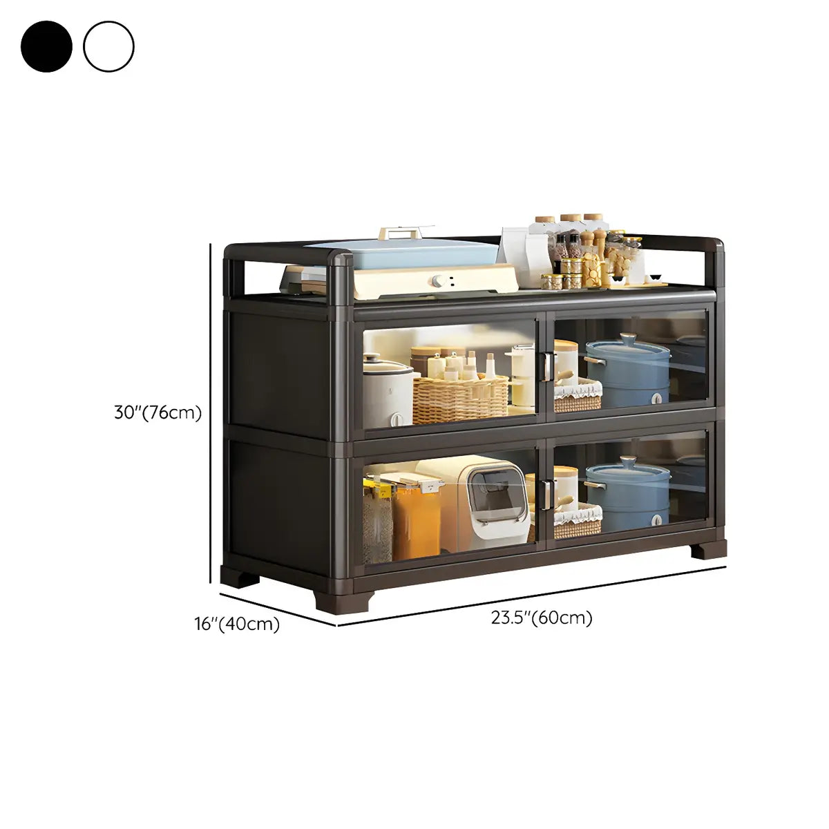 White Glass Shelf Metal Baker's Rack with Cabinets