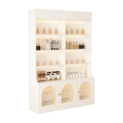 White-Gold Rectangular Faux Wood Display Cabinet — Artificial Wood / White