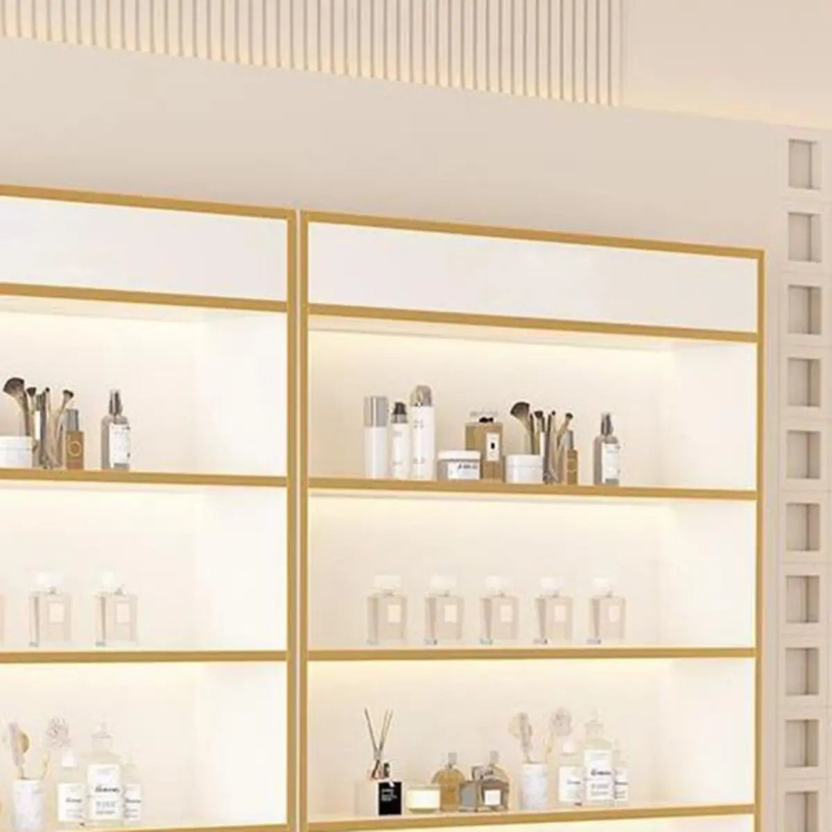 White-Gold Rectangular Faux Wood Display Cabinet — Changhong Glass / White