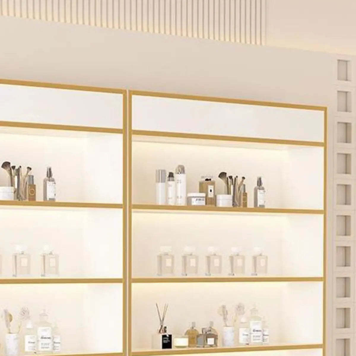 White-Gold Rectangular Faux Wood Display Cabinet — Changhong Glass / White