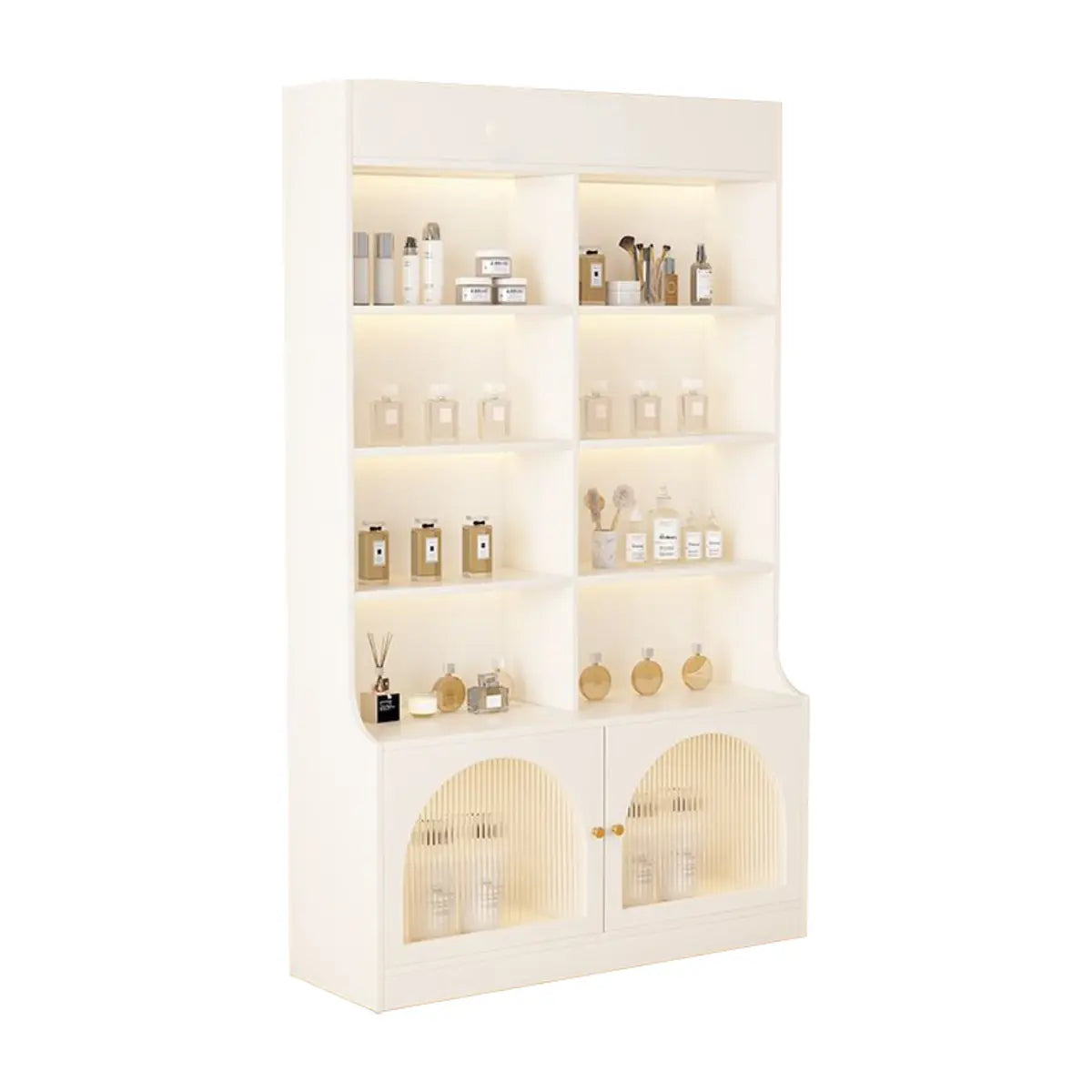 White-Gold Rectangular Faux Wood Display Cabinet — Changhong Glass / White-Gold