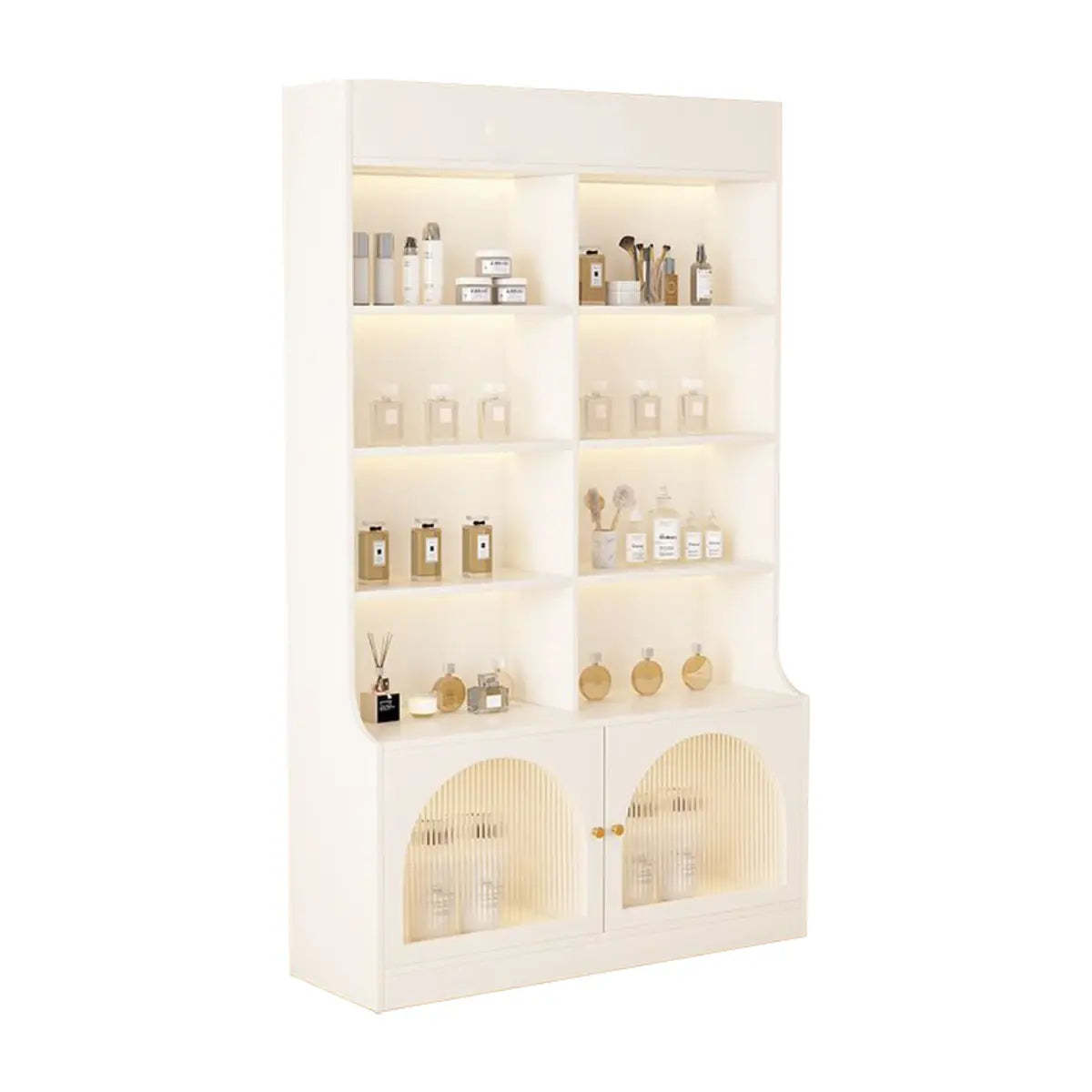 White-Gold Rectangular Faux Wood Display Cabinet — Changhong Glass / White-Gold