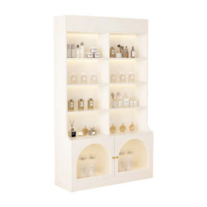 White-Gold Rectangular Faux Wood Display Cabinet — Changhong Glass / White-Gold