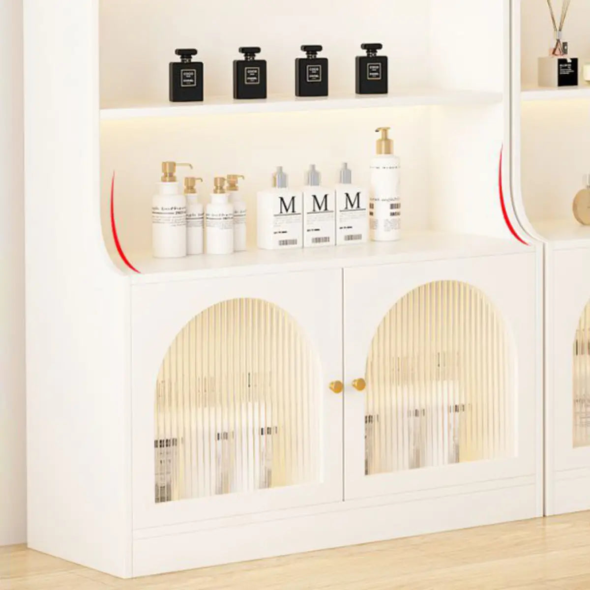 White-Gold Rectangular Faux Wood Display Cabinet — Artificial Wood / White