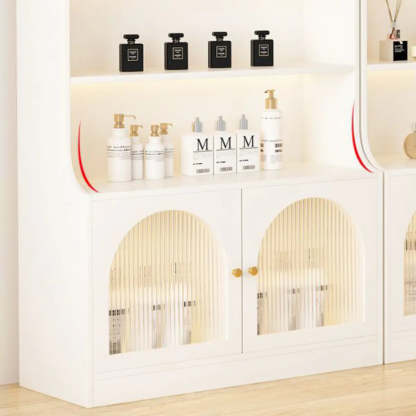 White-Gold Rectangular Faux Wood Display Cabinet — Artificial Wood / White