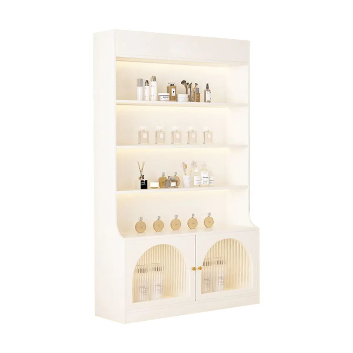 White-Gold Rectangular Faux Wood Display Cabinet — Changhong Glass / White