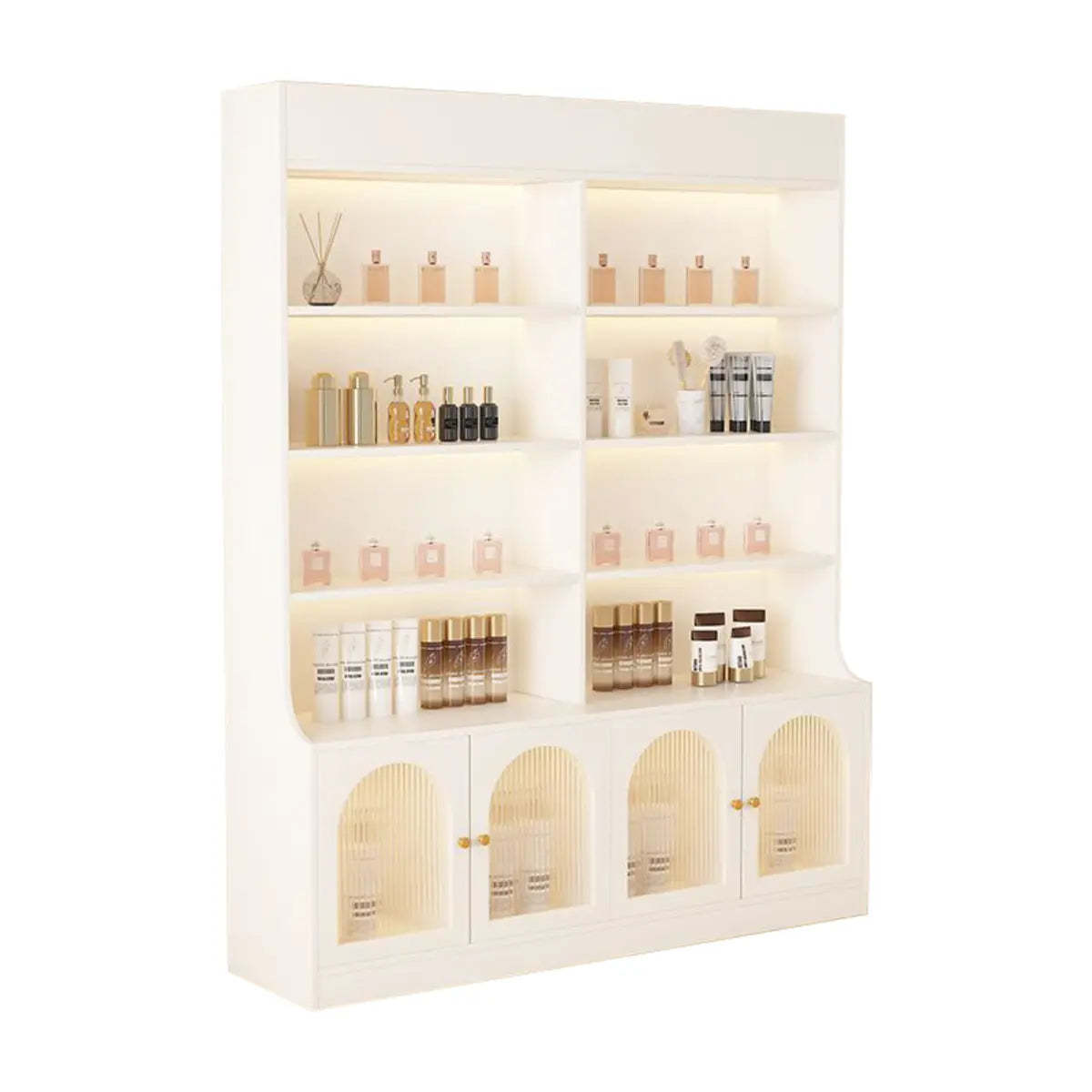 White-Gold Rectangular Faux Wood Display Cabinet — Changhong Glass / White-Gold