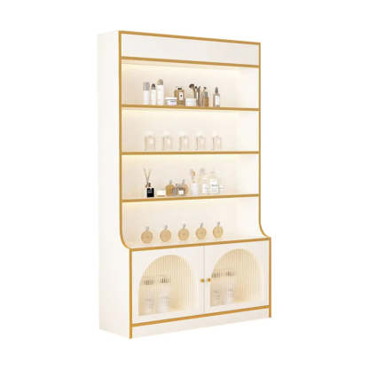 White-Gold Rectangular Faux Wood Display Cabinet — Artificial Wood / White