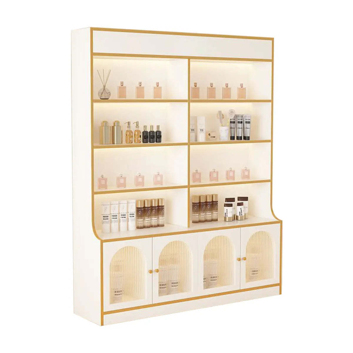 White-Gold Rectangular Faux Wood Display Cabinet — Changhong Glass / White