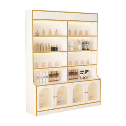 White-Gold Rectangular Faux Wood Display Cabinet — Changhong Glass / White