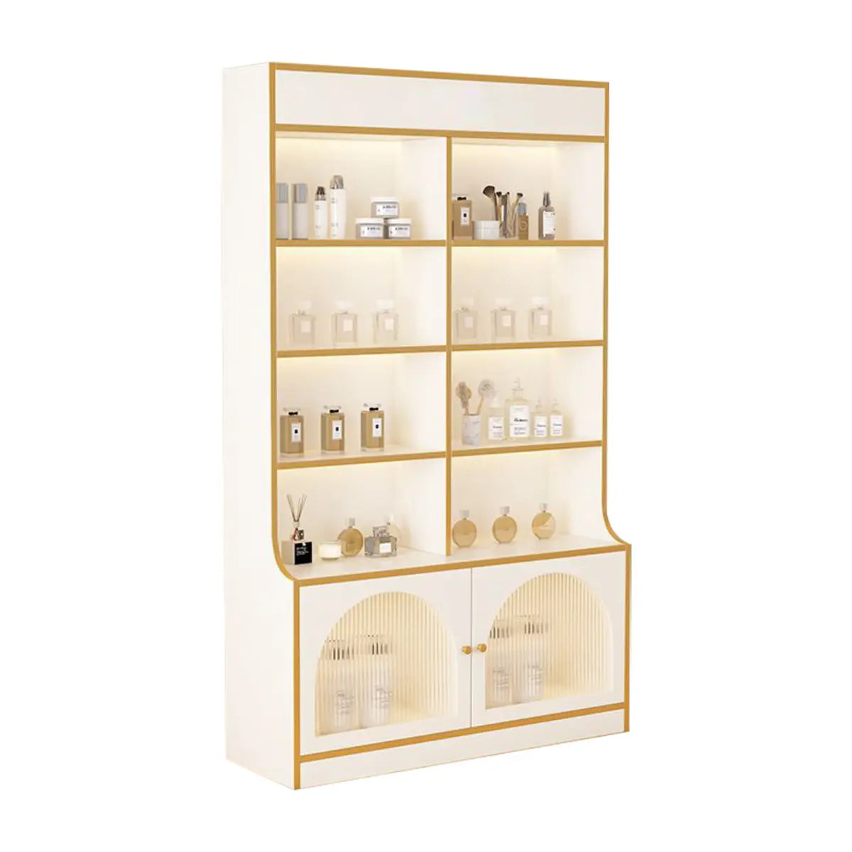 White-Gold Rectangular Faux Wood Display Cabinet — Changhong Glass / White-Gold