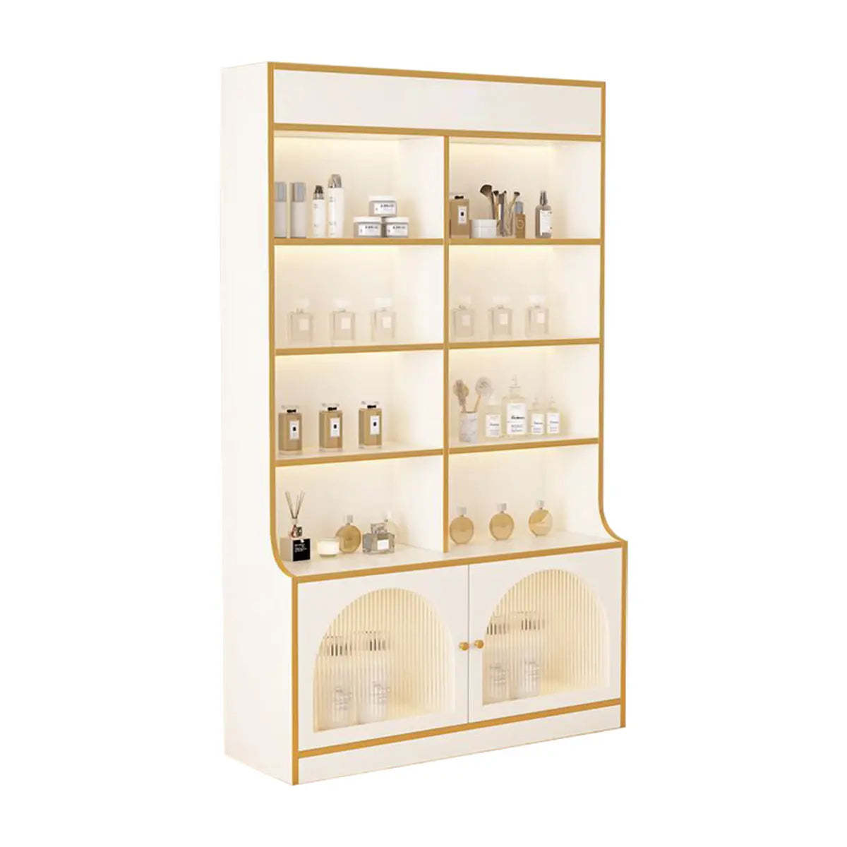 White-Gold Rectangular Faux Wood Display Cabinet — Changhong Glass / White-Gold