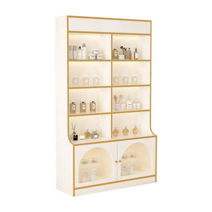 White-Gold Rectangular Faux Wood Display Cabinet — Changhong Glass / White-Gold