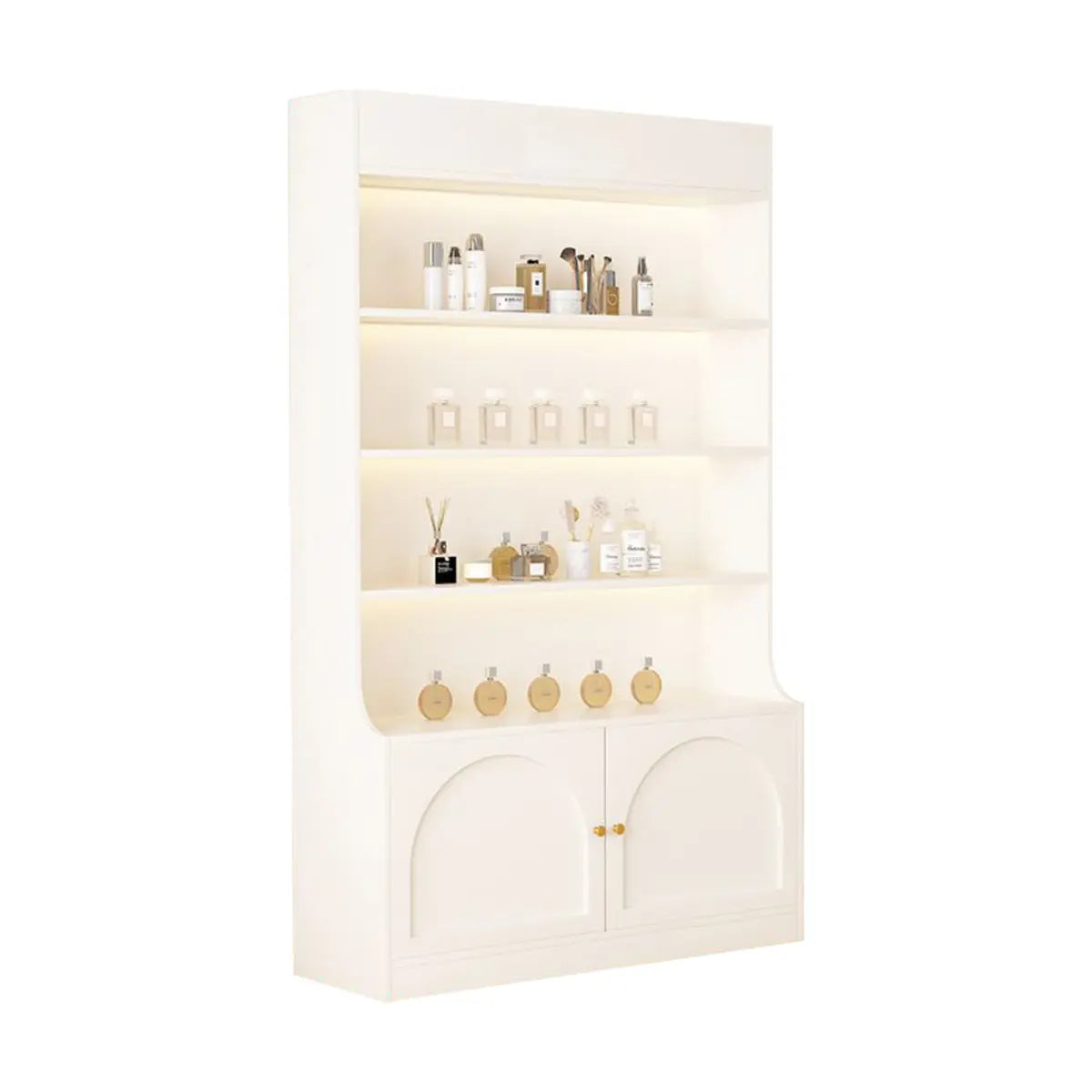 White-Gold Rectangular Faux Wood Display Cabinet