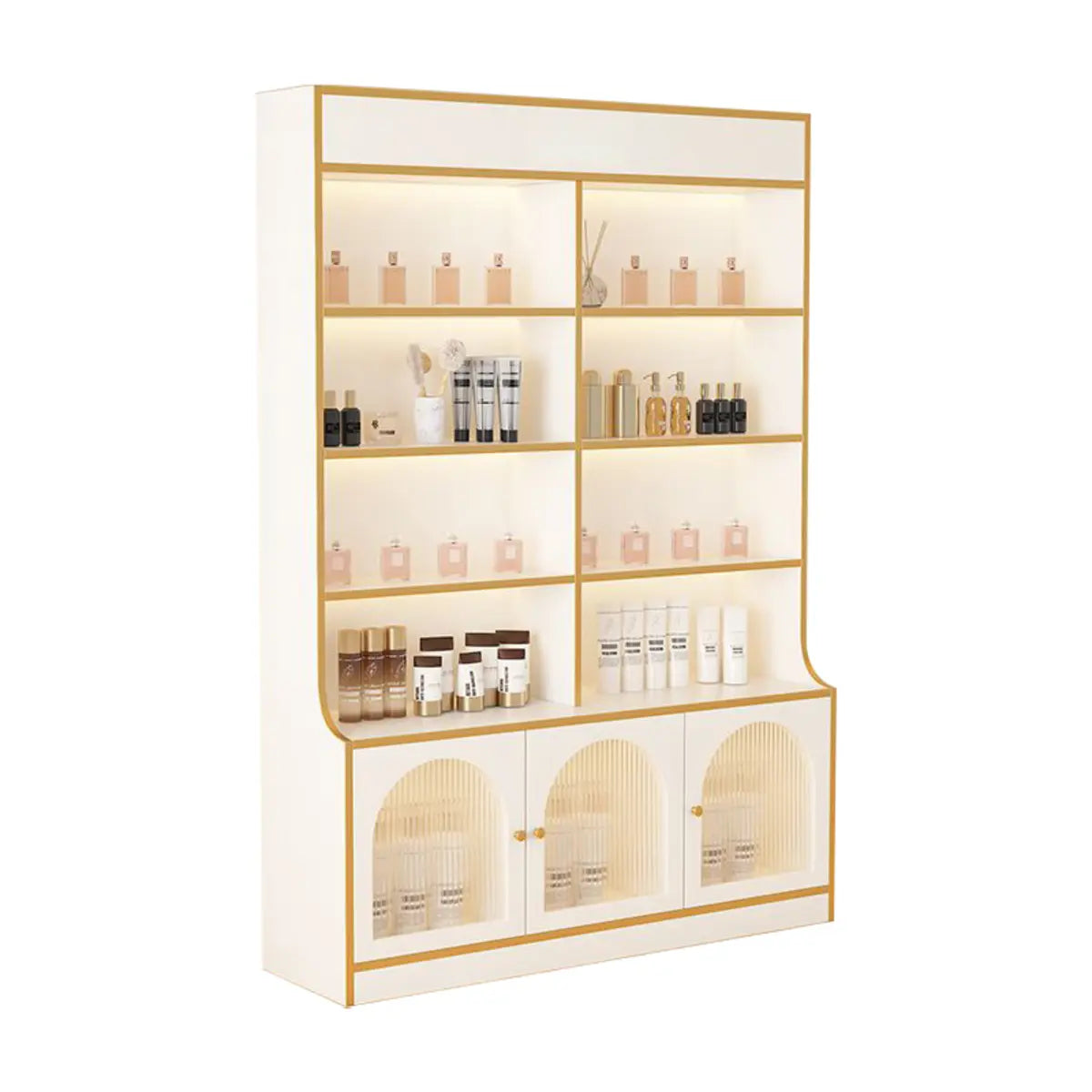 White-Gold Rectangular Faux Wood Display Cabinet