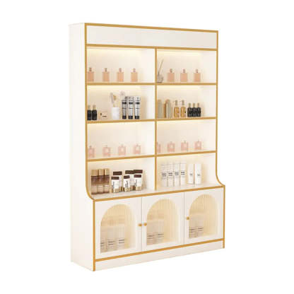 White-Gold Rectangular Faux Wood Display Cabinet