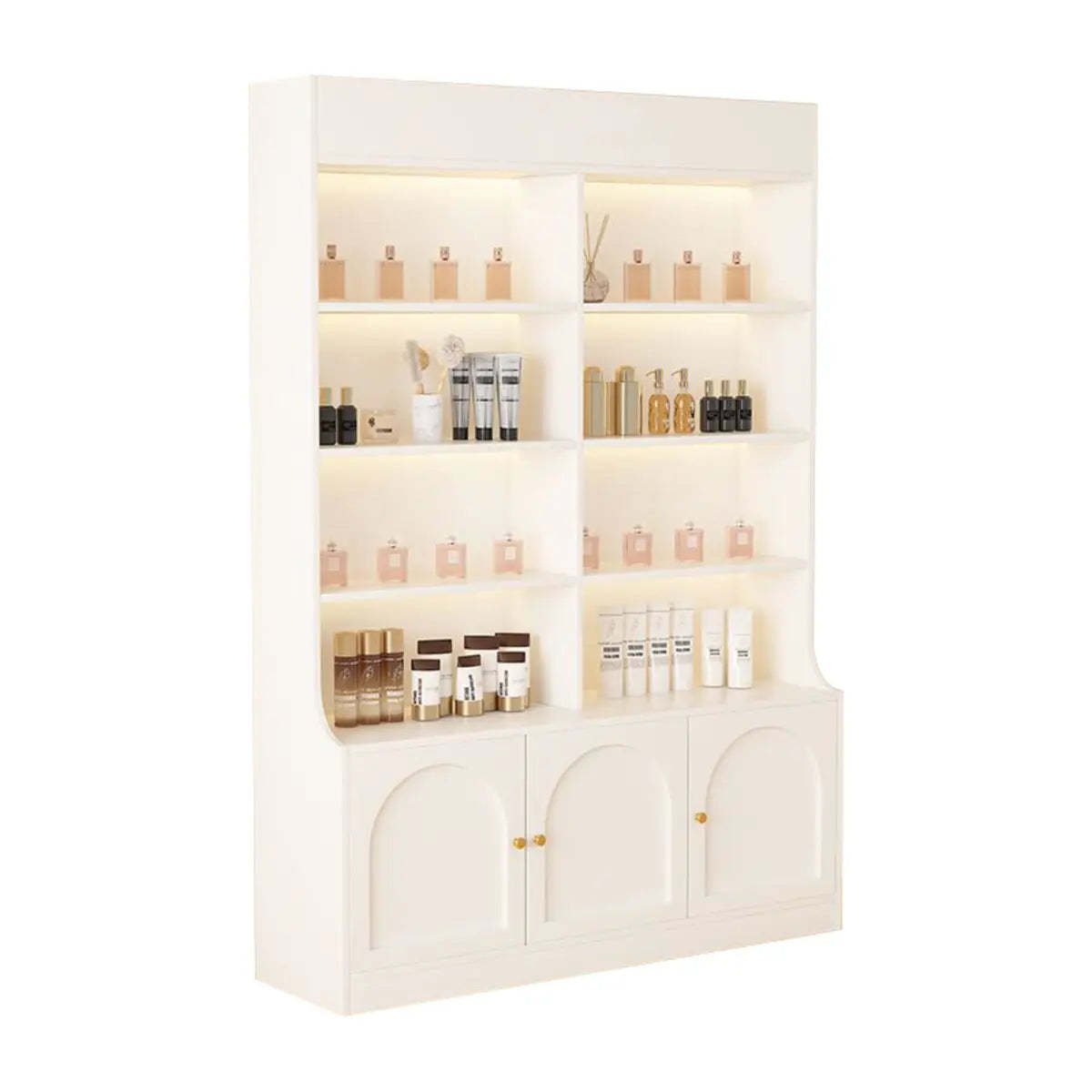 White-Gold Rectangular Faux Wood Display Cabinet