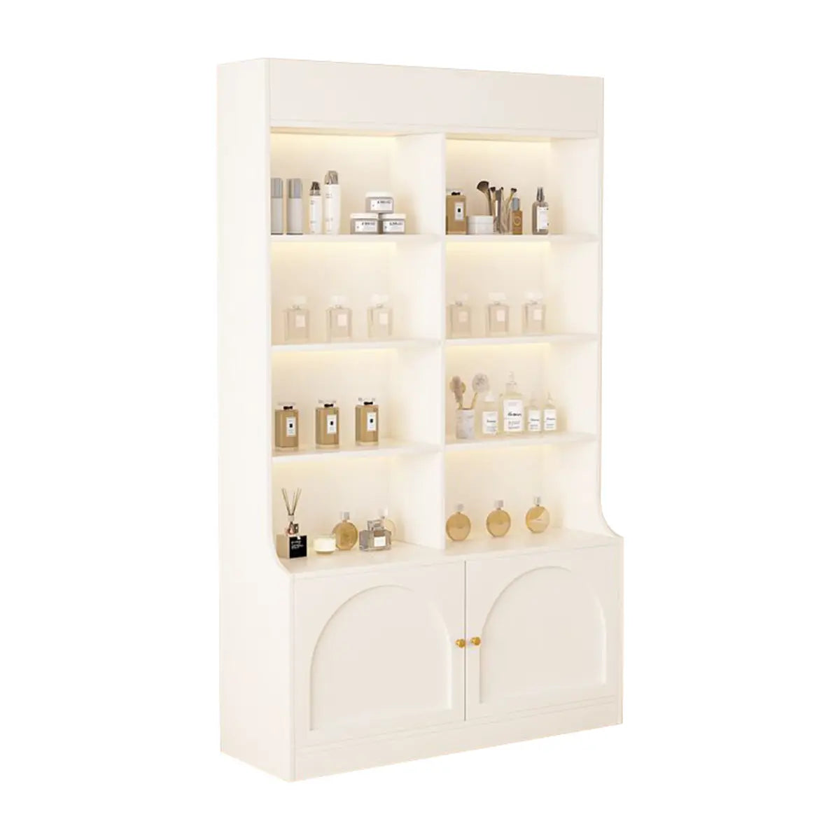 White-Gold Rectangular Faux Wood Display Cabinet