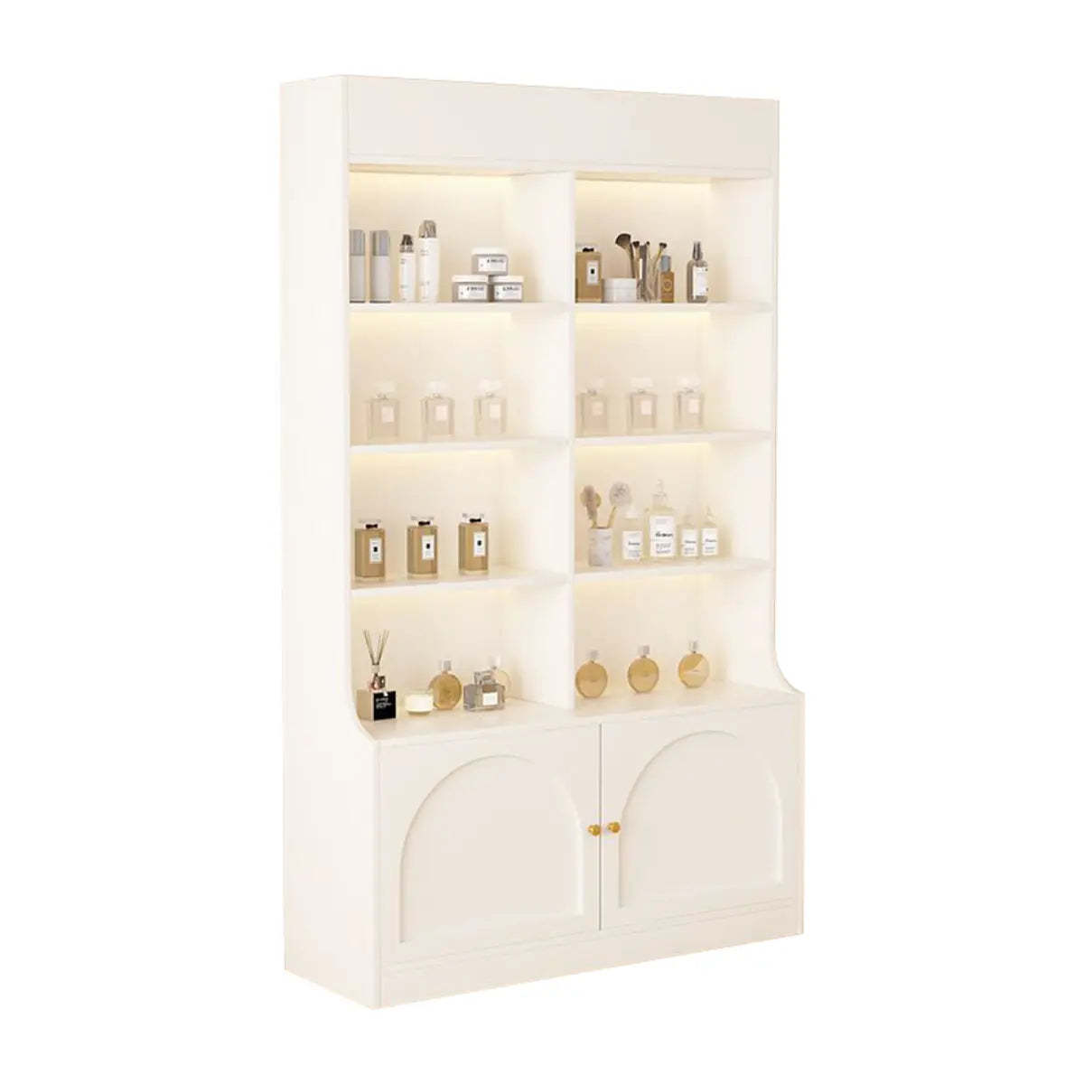 White-Gold Rectangular Faux Wood Display Cabinet