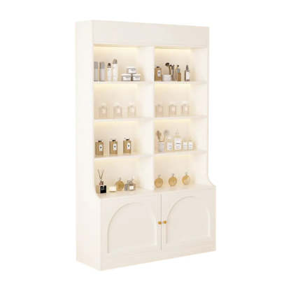 White-Gold Rectangular Faux Wood Display Cabinet