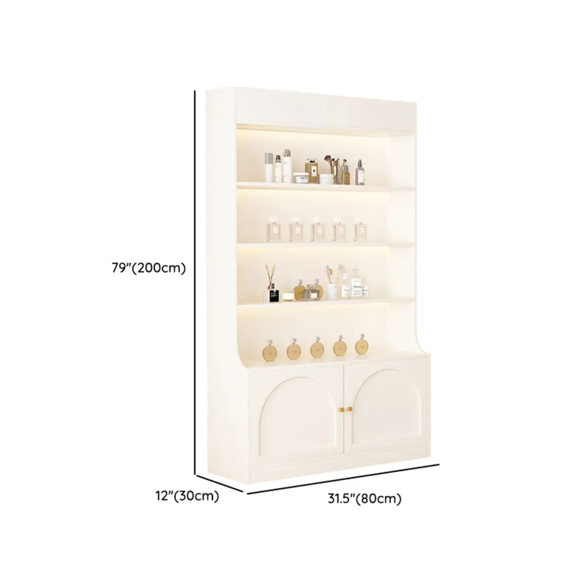 White-Gold Rectangular Faux Wood Display Cabinet